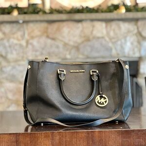 Michael Kors Black Satchel bag with logo charm in gold